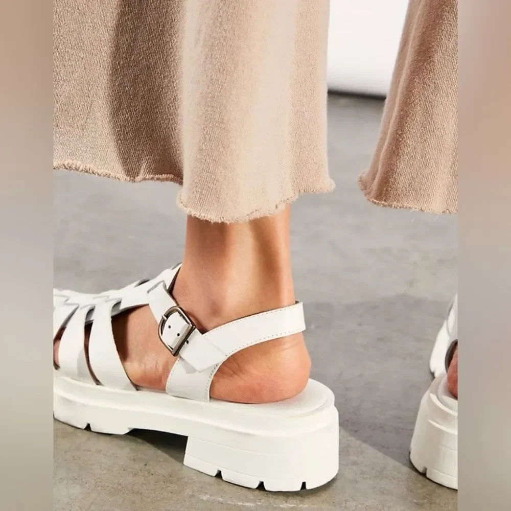 Free People Delaney Fisherman Platform Sandals Leather Chunky White